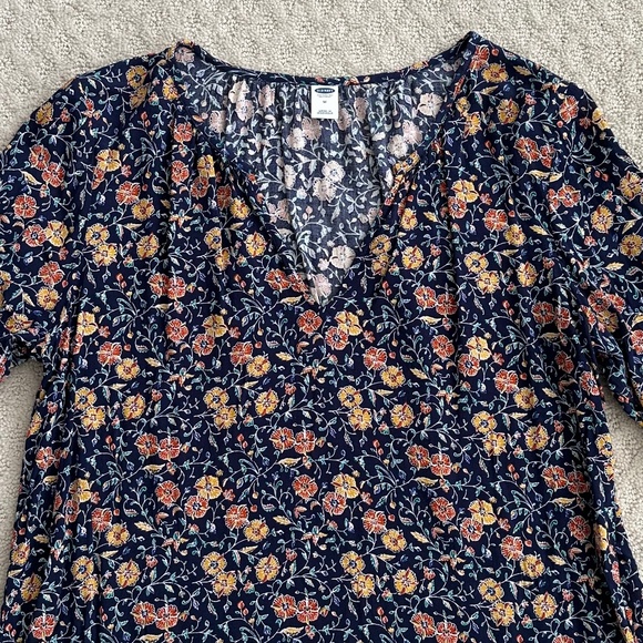 Old Navy Long Sleeve Peasant Blouse/Top Navy Blue Floral Size Medium - Picture 2 of 11